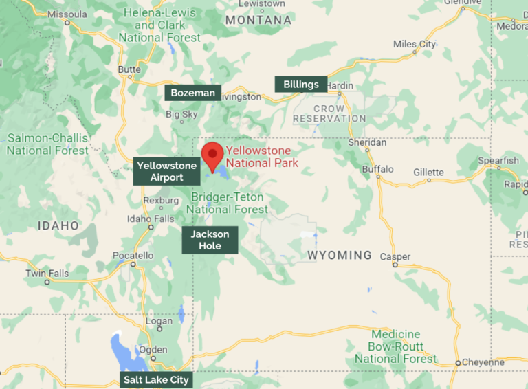 Yellowstone Nearest Airports Map 768x566 