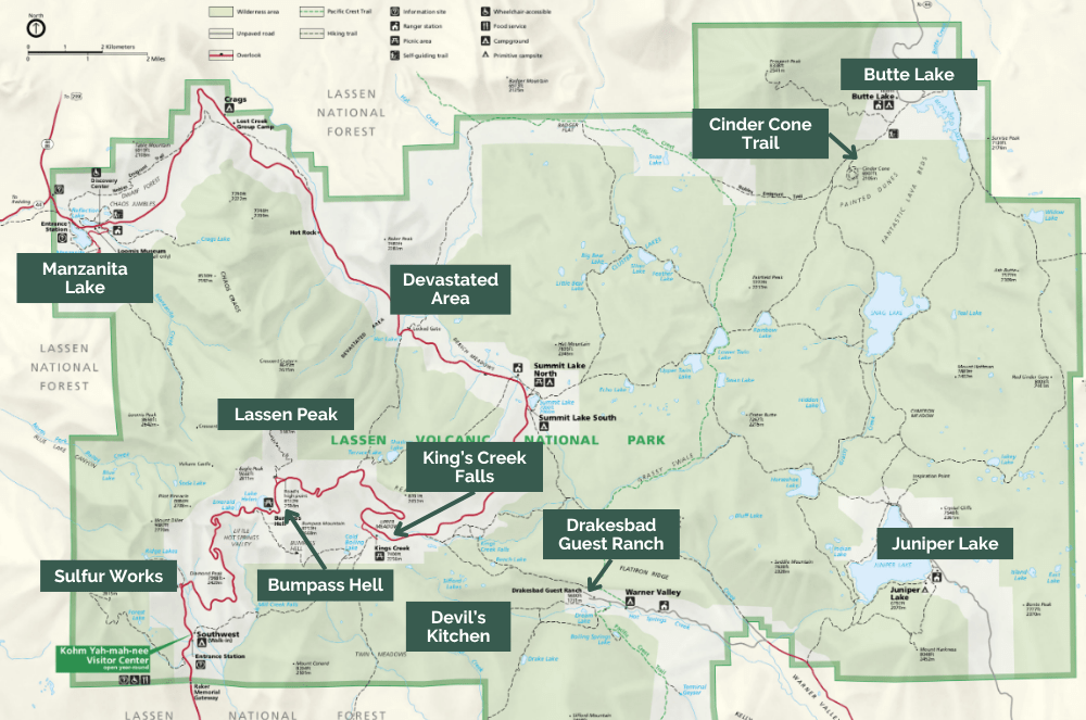 lassen volcanic national park map