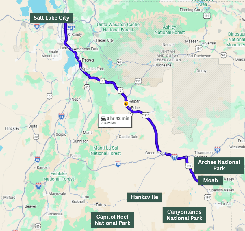 salt lake city to moab map